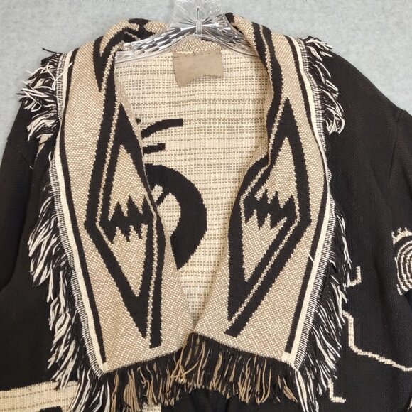 Western One Size Aztec Cowboy Women's All Cotton Jacket Raw Hem 2 Button Front - Picture 3 of 12